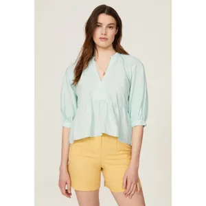 AMANDA UPRICHARD Light Blue Linen Blend Puff Sleeves Peplum Diego Top Size M thumbnail 2