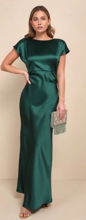 LULU's Elegant Sophisticated Sexy Chic Satin Modest Cowl Back Satin Maxi Dress thumbnail 1
