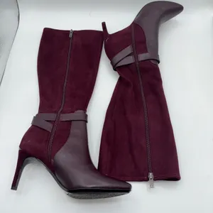 Calvin Klein Jemamine Wide‎ Calf Tall Boots Burgundy Suede Leather Heel Size 6.5 thumbnail 7
