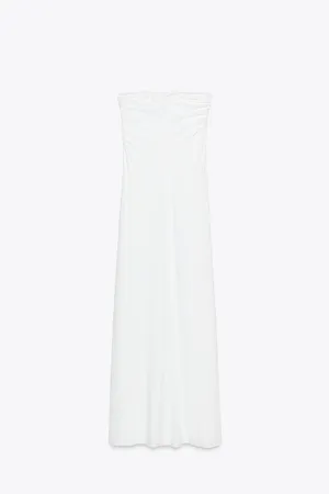 Zara Elegant White Strapless Ruched Evening Gown Dress thumbnail 6