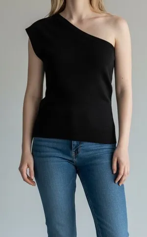 Banana Republic one shoulder wool cashmere sweater black thumbnail 1