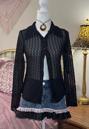 Y2K Black Sheer Knit Button thumbnail 1
