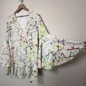Alexis‎ Women 100% SILK Mini Dress Large Abstract Bell Sleeve Shift Party Event thumbnail 5