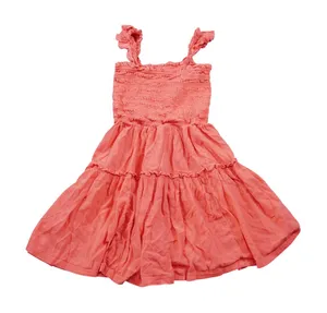 Aerie Medium Coral Pink Smocked Tiered Mini Dress Ruffle Straps Cotton‎ Blend thumbnail 1