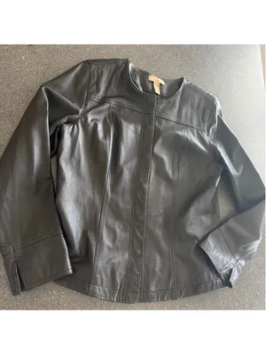 I.E Premium Collarless Black scuba Leather Jacket size S thumbnail 3
