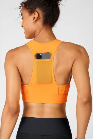 Fabletics orange sports bra with phone holder thumbnail 3