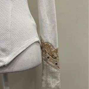 We the Free White Scoop Neck Waffle Knit Thermal Bandana Crochet Cuff Sz XS Boho thumbnail 7
