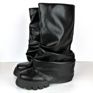 Azalea Wang Mate Boots Womens 11 Black Ruched Mid Calf Lug Sole Moto Y2K Gothic thumbnail 9
