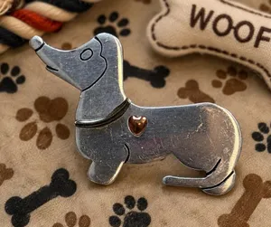 Vintage Silver Tone Dachshund Dog Brooch Pin with Heart Accent thumbnail 1