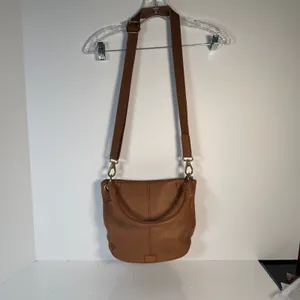 Fossil Cognac Brown Pebbled Leather Convertible Crossbody Bag Antique Brass‎ Zip thumbnail 15