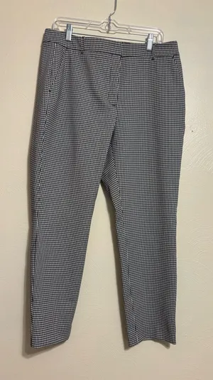 White House Black Market WHBM Black White Gingham Ankle Pants Size 12 thumbnail 1