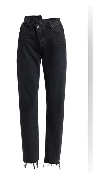 Agolde Criss Cross High Waist Jeans 29 Womens Black Shambles Cotton Frayed thumbnail 3