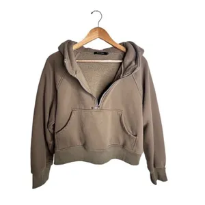 Automet Scuba Hoodie Half Zip Cropped Size Medium Mocha Athleisure thumbnail 3