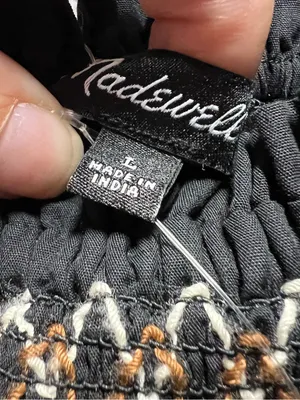 Madewell Black Smocked Bodice Puff-Sleeve Mini Dress‎ thumbnail 2