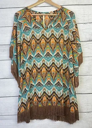 Anthropologie UNCLE FRANK Boho Chevron Tassled Blouse Paisley Women's Size Small Beach Kimono‎ thumbnail 1
