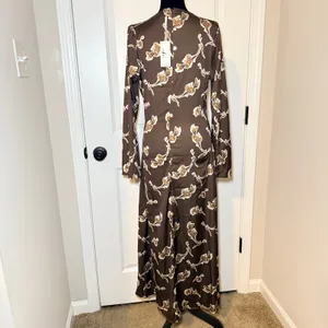 NWT Petal & Pup Floral Maxi Dress Long Sleeve Brown Size 4 Minimalist Fall Glam thumbnail 6