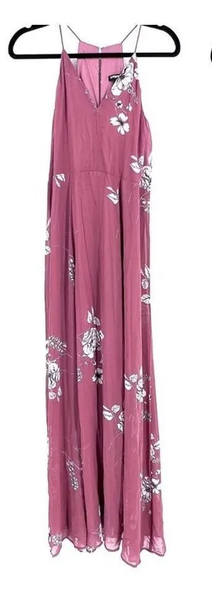 Nwt Express Floral Maxi‎ Dress XS Halter Strap Pink thumbnail 1