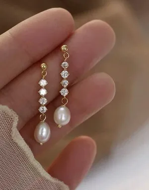 Elegant white pearl dangle drop earrings for women thumbnail 2