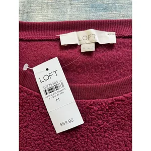 NWT! Loft Deep Wine Burgundy Sherpa Bubble Sweatshirt Medium thumbnail 4