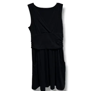 Athleta Jura Sleeveless Black V Neck Empire Waist Pocket Dress Women's M L Tall thumbnail 4