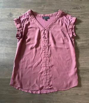 Fortune + Ivy Dusty Rose V-Neck Cap Sleeve Blouse, Size Small thumbnail 1