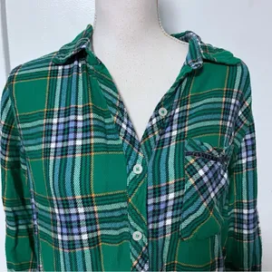 Aerie • Green Plaid Flannel Button Down Sleep Shirt thumbnail 2
