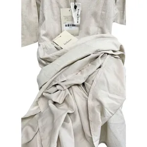 Miou Muse Linen Blend Tie Shoulder Mini Dress Oatmeal Beige Small Boho NWT thumbnail 11