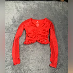 Free people FP Movement on the rise long sleeve later Red Ruched Active Top M/L thumbnail 2