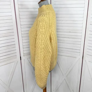 H&M Chunky Knit Funnel‎ Neck Barrel Sleeve Crop Sweater Yellow Medium thumbnail 2