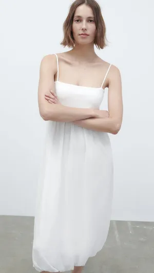 Zara NWT White Combination MIDI DRESS. Size Large. thumbnail 1