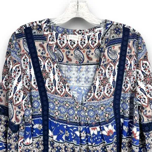 Altard State Boho Mini Dress Tunic Long Sleeve Paisley Print Lightweight Medium thumbnail 2