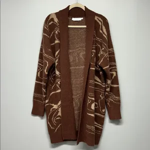ASTR The Label Vada Cardigan Brown Swirl Longline Wool‎ Blend Large thumbnail 2