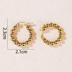 Gold Bead Hoop Earrings thumbnail 3