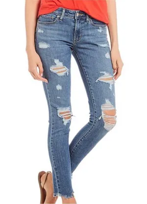 Levi's 711 Skinny Distressed Ankle Jeans Size 28 Light Blue Holes Frayed thumbnail 4