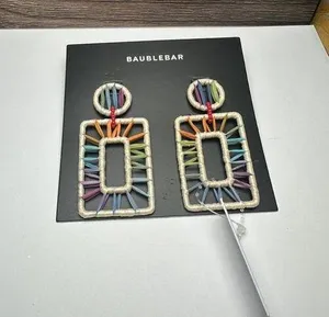 Baublebar Multi Color Raffia Statement Dangle Drop Pierced Earrings NWT thumbnail 1