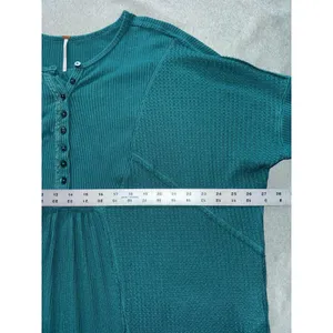 Free People Waffle Knit Leo Henley Tee In Teal Green‎ Oversized Size Medium thumbnail 8