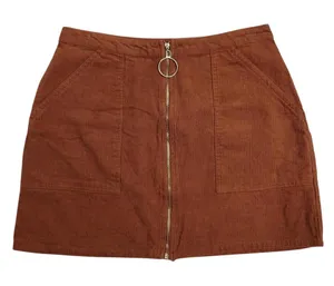 Brown Corduroy Zip Front Mini Skirt Dark Academia Preppy Twee Pockets 90s Size L thumbnail 1