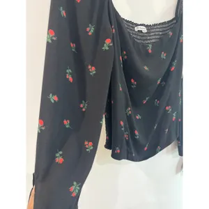 Reformation Pinto Black Long-Sleeve Rose Print Square-Neck Top Sz 10 thumbnail 5