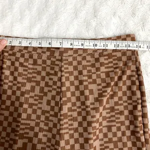 White Fox Boutique Brown Checkered High Rise Mesh Pull On Flare Pants M thumbnail 6