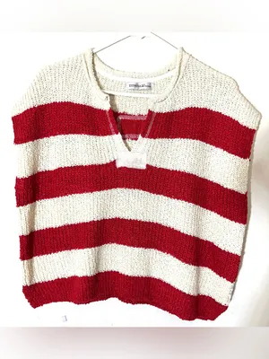 Zenana Outfitters Knit Sailor Striped Sweater Top Ruby Pullover S/M thumbnail 2