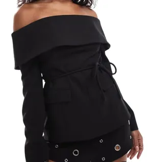 ASOS DESIGN Tailored Off-The-Shoulder Top in Black, Size 4​​ thumbnail 1
