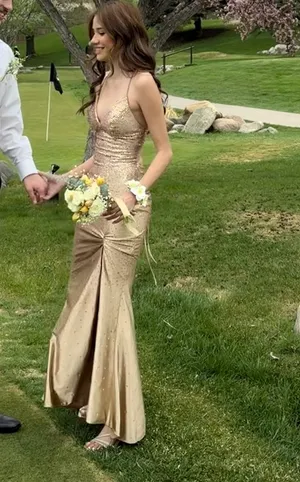 Gold Dress Faviana Prom thumbnail 2