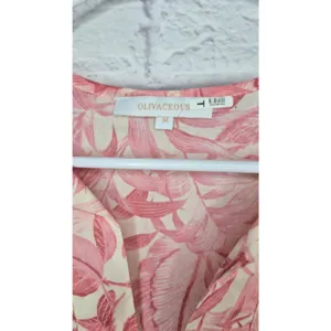 OLIVACEOUS Pink Tropical Toile Floral Tiered Mini Dress Cotton Tassel Boho Med. thumbnail 8