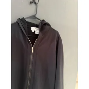 Saks Fifth Avenue Vintage Y2k Black Cotton Zip Up Longline Hoodie Jacket 1X thumbnail 4