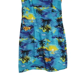 Royal Creations Hawaii Women's Shift Dress Large Blue Tropical Palm Tree Cotton thumbnail 3