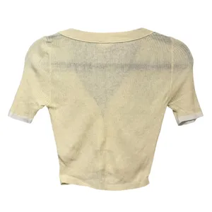 Intimately Free People Cream Ribbed Knit V-Neck Button Crop Top XS Ivory thumbnail 2