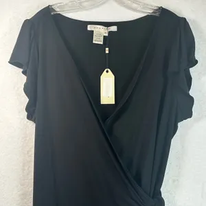Studio M Black Wrap Dress Flutter Sleeve V-Neck Knee Length XL 9U00652K NEW thumbnail 5