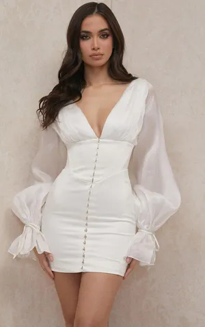 House Of CB 'Matilda' Ivory Satin Corset Mini Dress thumbnail 4