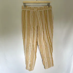 Land N' Sea linen rayon yellow white‎ striped pants pockets belted women's M thumbnail 4