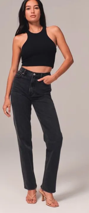 Abercrombie Curve Love Jeans Ultra High Rise 90s‎ Straight Black Size 34 18R thumbnail 1